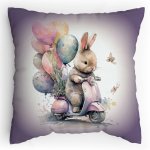 Dětský Polštářek s potiskem Králíček Vespa s balónky vodovky