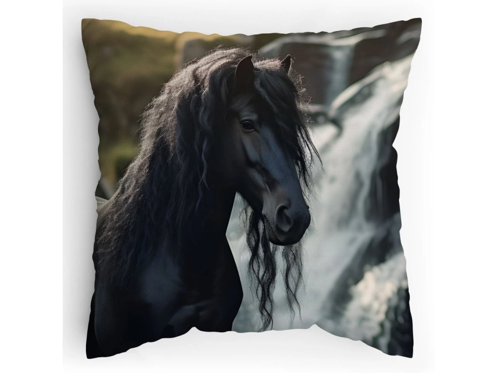 Polstářek s potiskem Kůň a vodopád