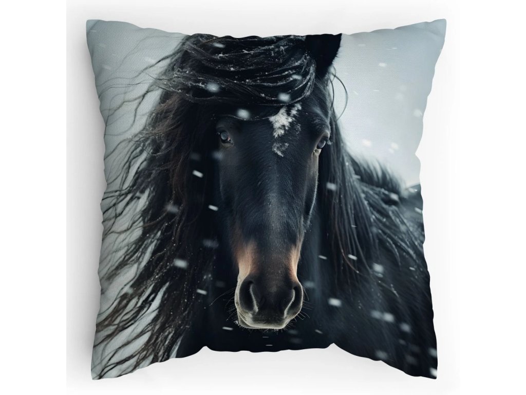 Polstářek s potiskem Kůň a vánice