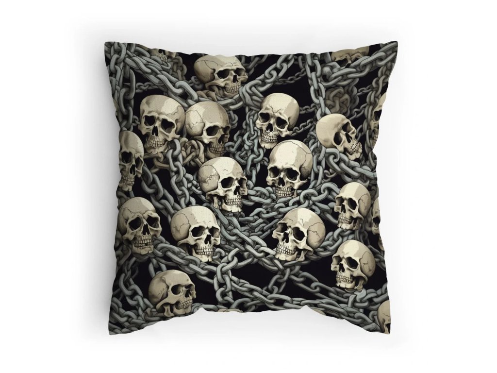 Polštářek s potiskem Lebky a řetězy