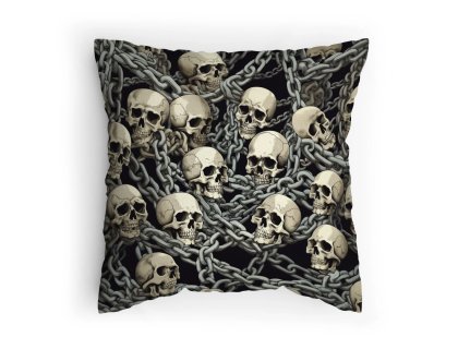 Polštářek s potiskem Lebky a řetězy