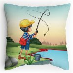 Polštářek s potiskem Malý rybář u řeky