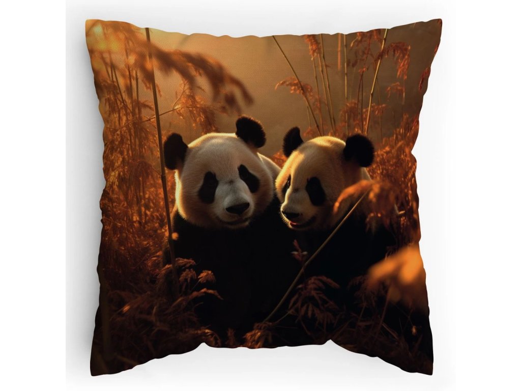 Polštářek s potiskem Pandy  - Snídaně v trávě