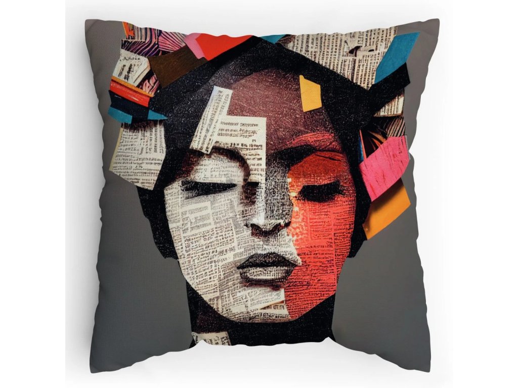 Polštářek s potiskem Portrét z útržků