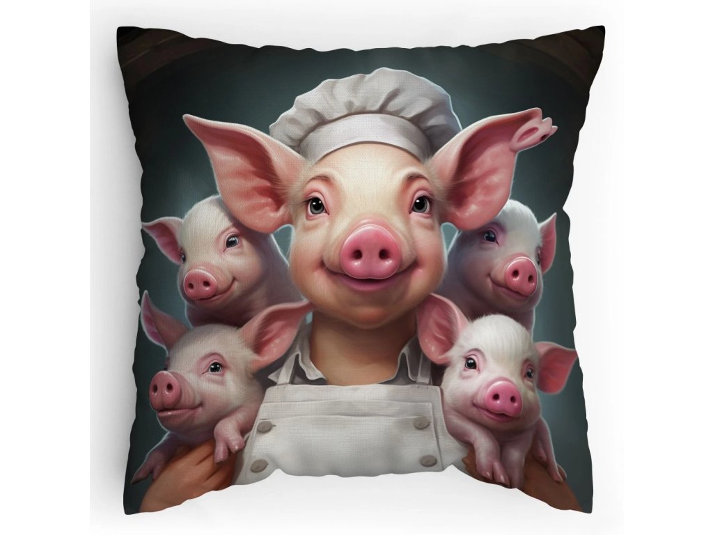 Polštářek s potiskem Prasátko kuchař