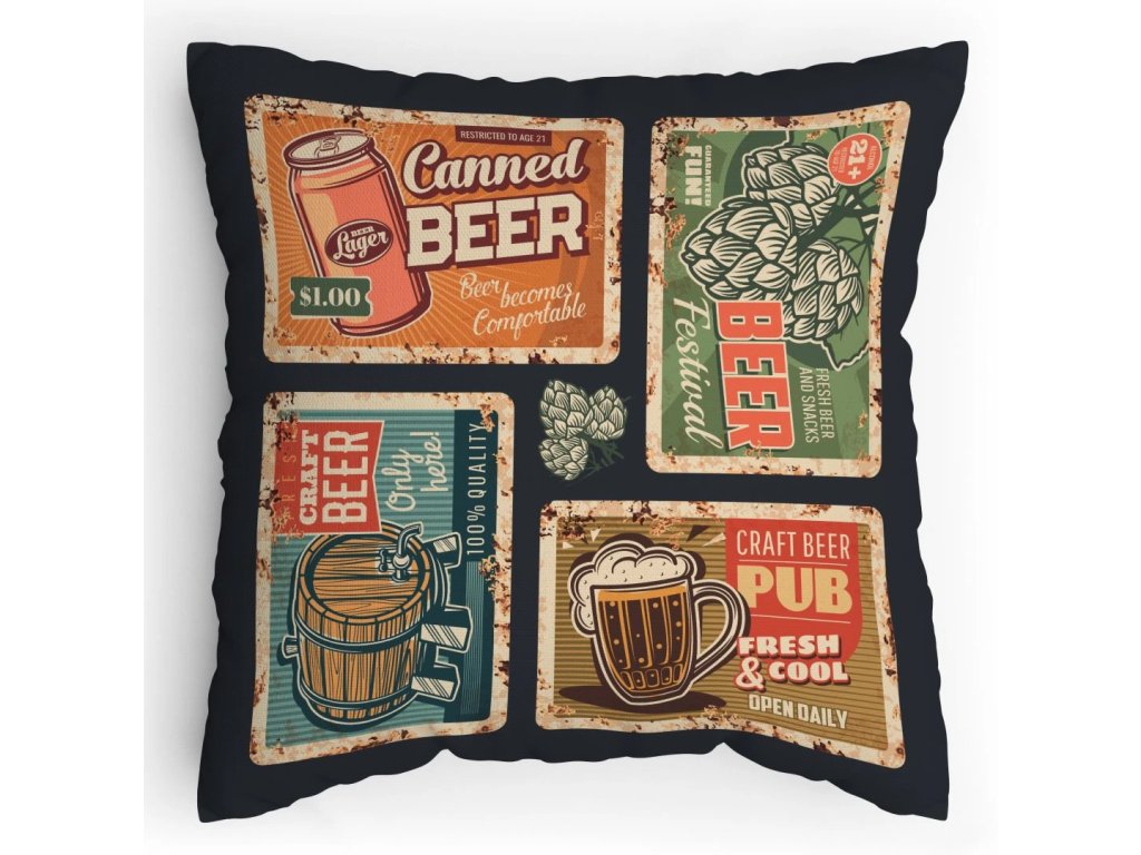 Polštářek s potiskem Retro pivní USA reklamy