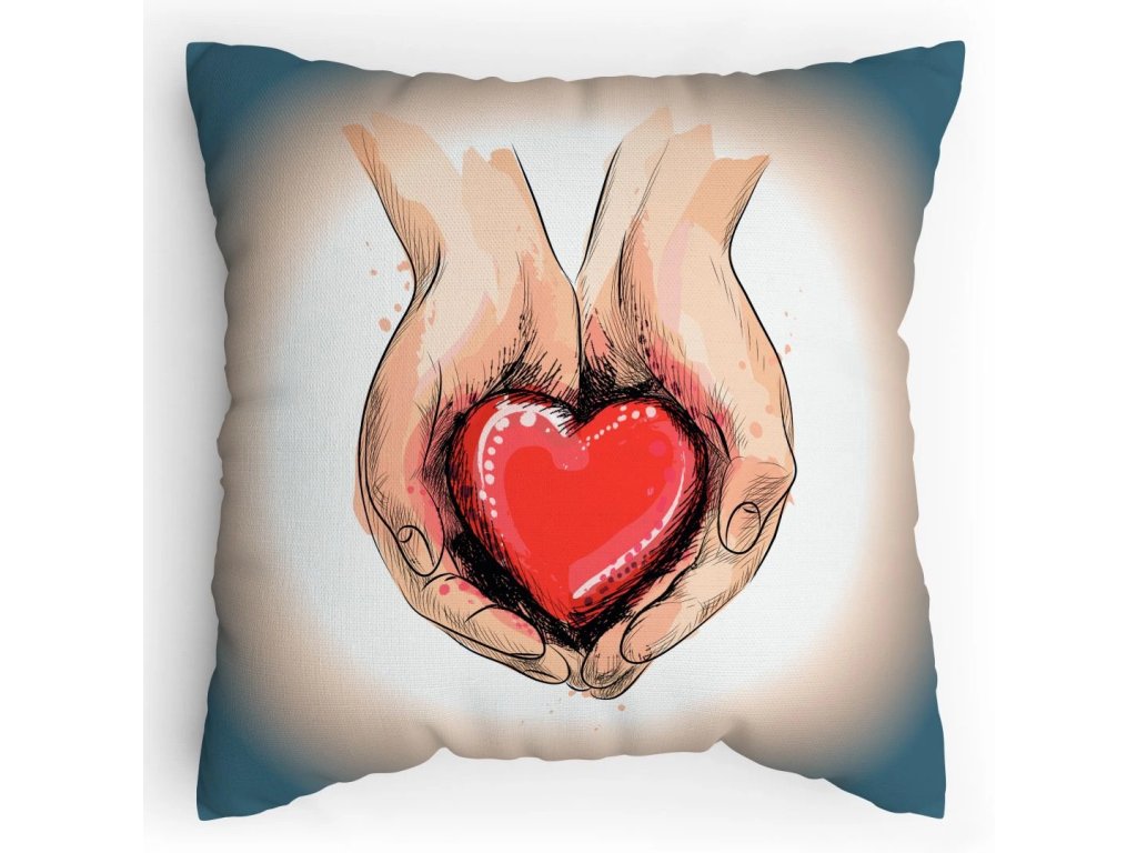 Polštářek s potiskem Srdce na dlani - na prsten