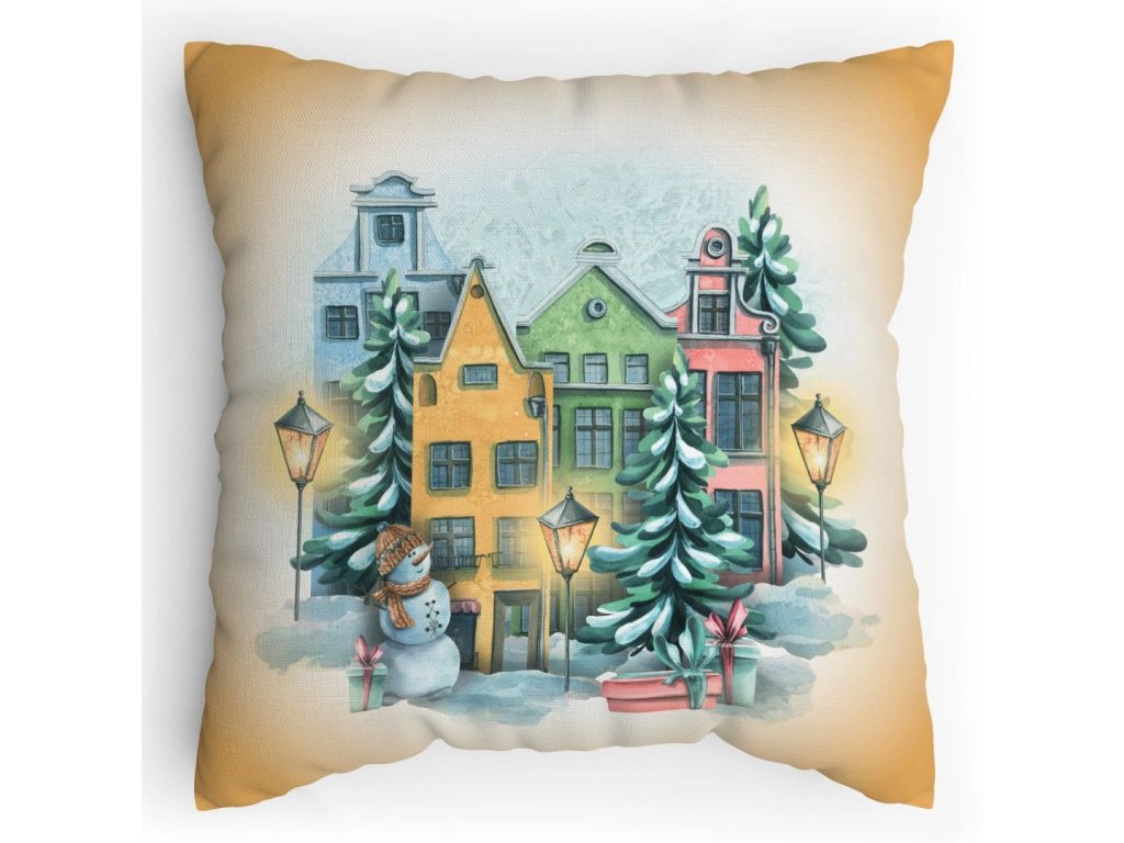 Polštářek s potiskem Sváteční ulice Pastelky