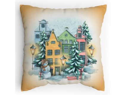 Polštářek s potiskem Sváteční ulice Pastelky