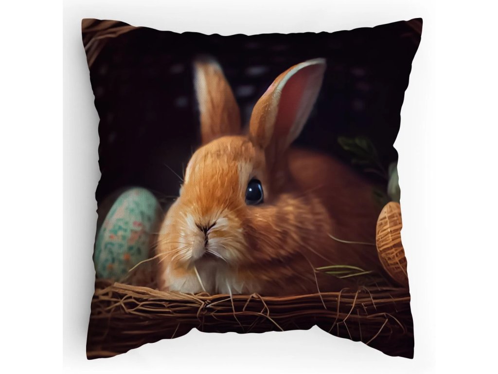 Polštářek s potiskem Velikonoční zajíček v košíku 2