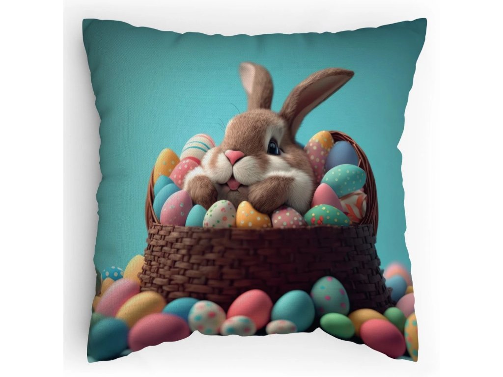 Polštářek s potiskem Velikonoční zajíček v košíku