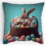 Polštářek s potiskem Velikonoční zajíček v košíku