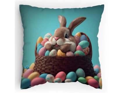 Polštářek s potiskem Velikonoční zajíček v košíku