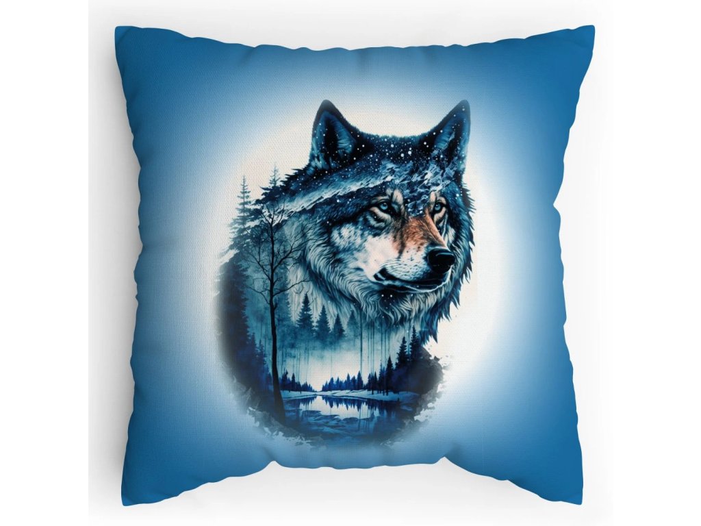 Polštářek s potiskem Vlk a Les - dvojitá expozice