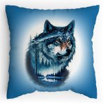 Polštářek s potiskem Vlk a Les - dvojitá expozice