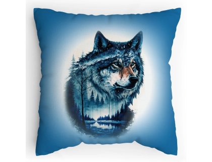 Polštářek s potiskem Vlk a Les - dvojitá expozice