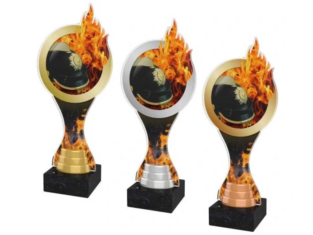 Barevná akrylátová trofej s bílou helmou a ohněm ACBTM21