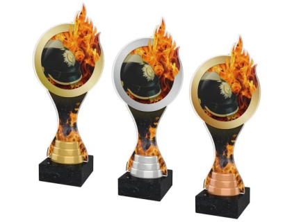 Barevná akrylátová trofej s bílou helmou a ohněm ACBTM21