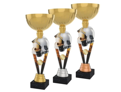 Barevná akrylátová trofej s držákem v motivu hasičské helmy ACUPGOLD M08
