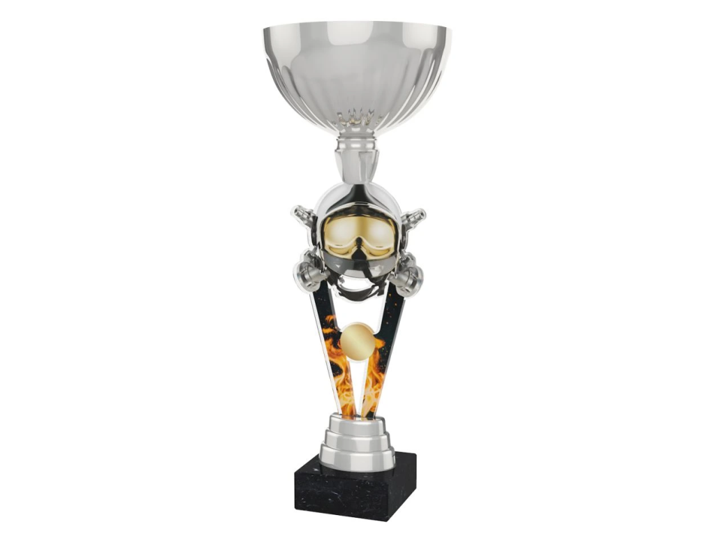 Barevná akrylátová trofej s držákem v motivu hasičské helmy ACUPSILVM51