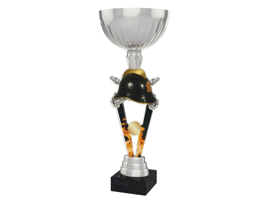 Barevná akrylátová trofej s držákem v motivu hasičské helmy ACUPSILVM52