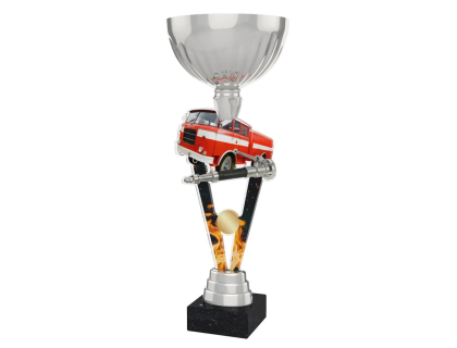 Barevná akrylátová trofej s držákem v motivu hasičského auta ACUPSILVM50