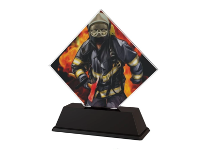 Barevná akrylátová trofej s hasičem ACSQM1