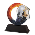 Barevná akrylátová trofej s hasičkou helmou a ohněm ACLC2101M40
