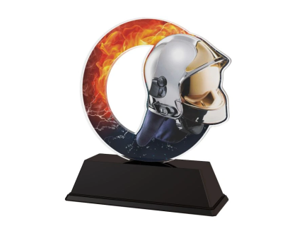 Barevná akrylátová trofej s hasičkou helmou a ohněm ACLC2101M40