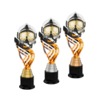 Barevná akrylátová trofej s hasičskou helmou a držákem v motivu ohně ACTA1M22