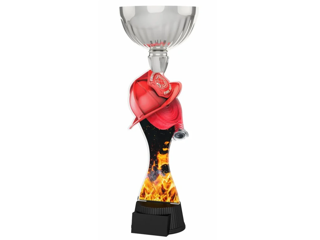 Barevná akrylátová trofej s hasičskou helmou a hadicí ACUPCSM17