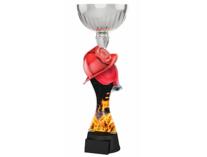 Barevná akrylátová trofej s hasičskou helmou a hadicí ACUPCSM17