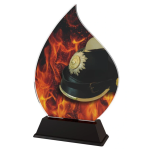 Barevná akrylátová trofej s hasičskou helmou a ohněm ACFIREM3