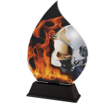 Barevná akrylátová trofej s hasičskou helmou a ohněm ACFIREM1