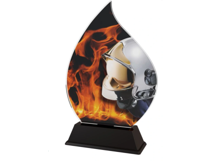 Barevná akrylátová trofej s hasičskou helmou a ohněm ACFIREM1