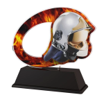 Barevná akrylátová trofej s hasičskou helmou a ohněm ACLC2102M31