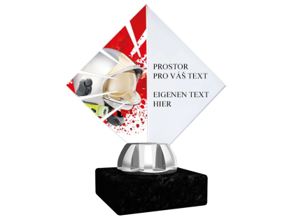 Barevná akrylátová trofej s hasičskou helmou a vlastním textem ACL15NM10
