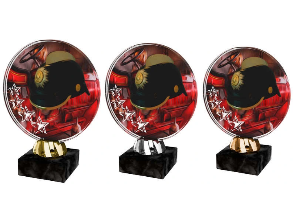 Barevná akrylátová trofej s hasičskou helmou ACL2103M44