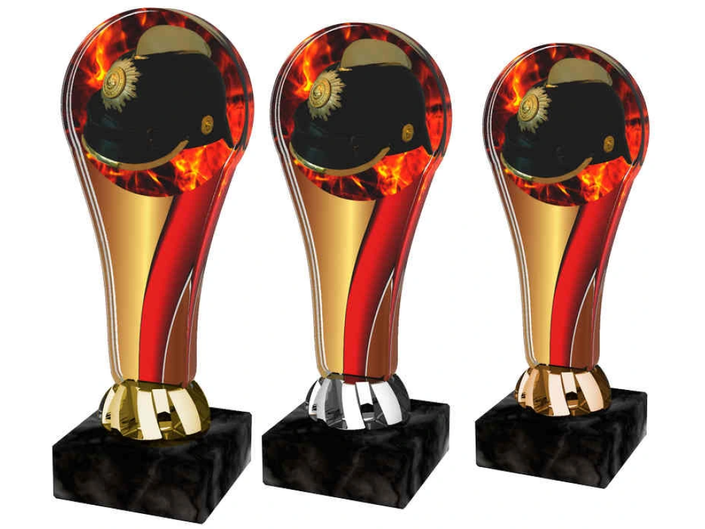 Barevná akrylátová trofej s hasičskou helmou ACL2100M44