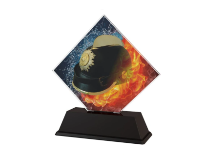 Barevná akrylátová trofej s hasičskou helmou ACSQM2