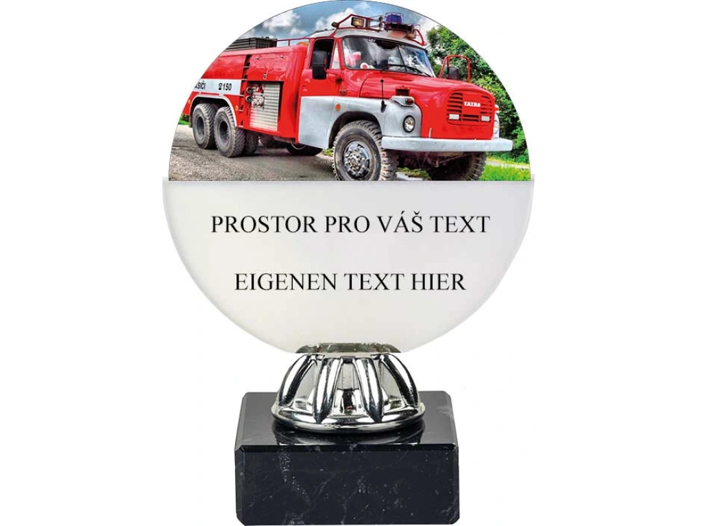 Barevná akrylátová trofej s hasičským autem a vlastním textem ACL6NM17