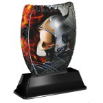 Barevná akrylátová trofej s hasičskou helmou v ohni ACE2018M50