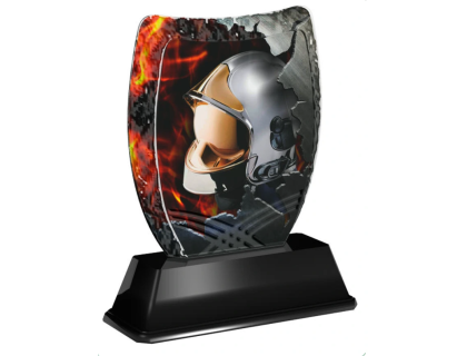 Barevná akrylátová trofej s hasičskou helmou v ohni ACE2018M50