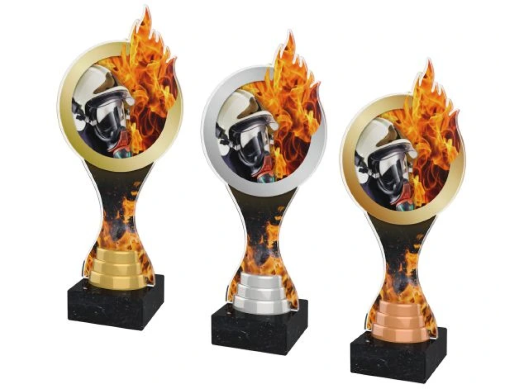 Barevná akrylátová trofej s hasičskou maskou ACBTM22