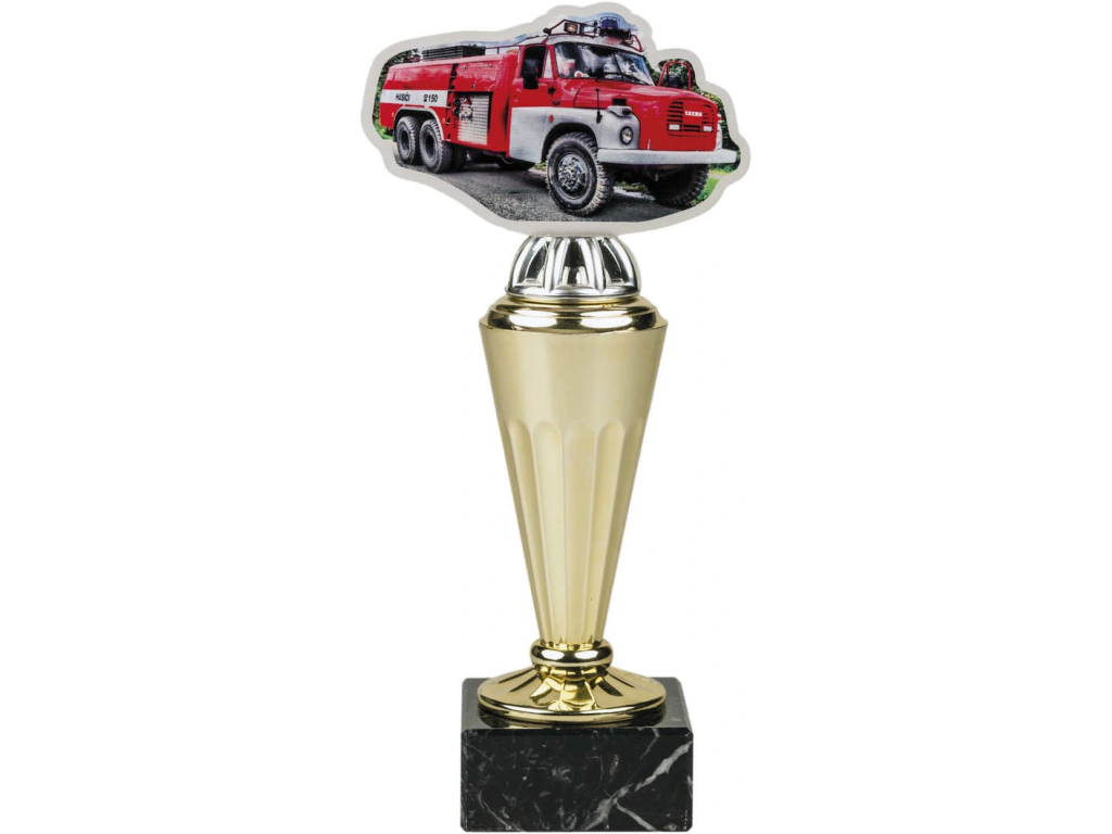 Barevná akrylátová trofej s hasičským autem ABT0001M28