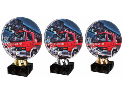Barevná akrylátová trofej s hasičským autem ACL2103M43