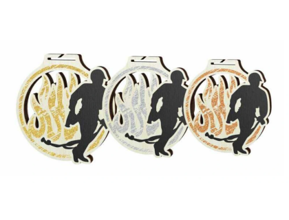 Dřevěná hasičská medaile 90 mm s hasičem MDAW004M15