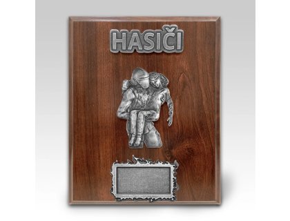 Dřevěná plaketa hasič zachraňuje dítě 25x20cm