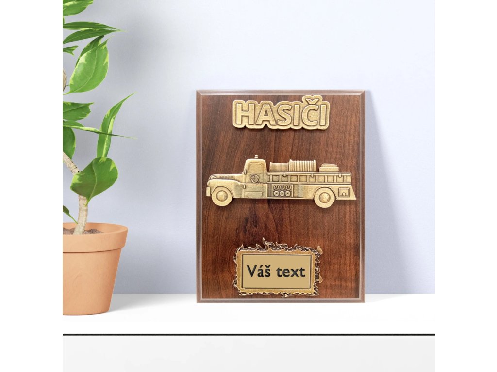 Dřevěná plaketa hasičské auto odltimer 20x15cm