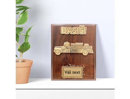 Dřevěná plaketa hasičské auto odltimer 20x15cm